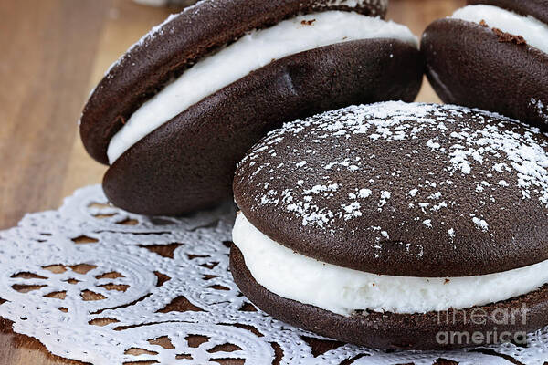 Whoopie Pies Poster featuring the photograph Three Whoopie Pies or Moon Pies by Stephanie Frey