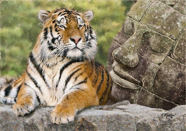 Tiger Poster featuring the pastel Tiger and Buddha by Kathie Miller