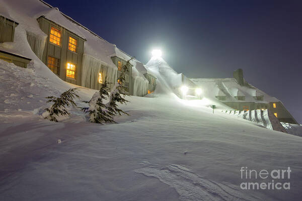 Timberline Lodge Poster featuring the photograph Timberline Lodge Mt Hood Snow Drifts at night by Dustin K Ryan