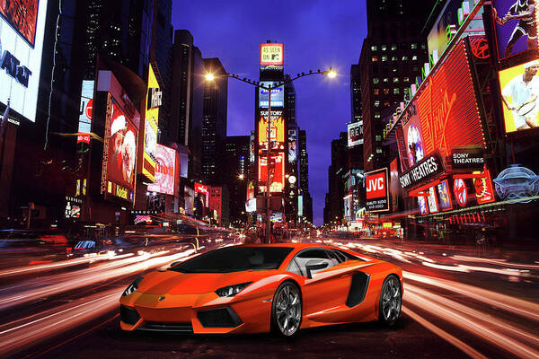 Lamborghini Aventador Poster featuring the digital art Times Square Aventador by Airpower Art