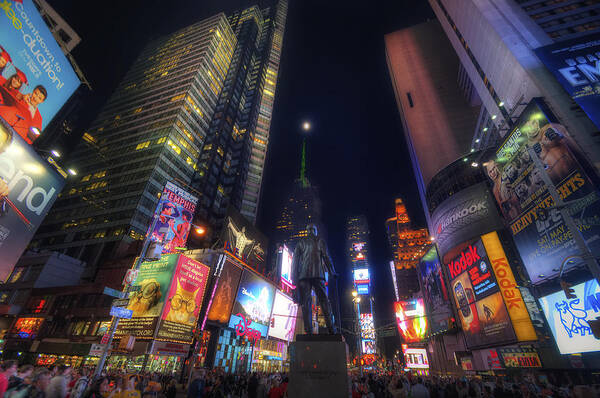 Art Poster featuring the photograph Times Square Moonlight by Yhun Suarez