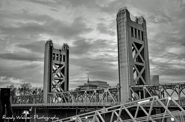 Sacramento Poster featuring the photograph Tower Bridge Sunrise Black and White by Randy Wehner