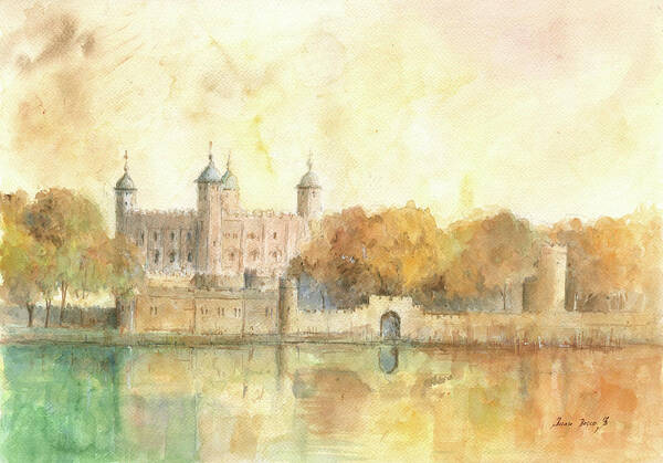 Tower Of London Poster featuring the painting Tower of london watercolor by Juan Bosco