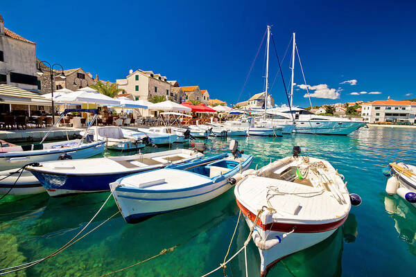 Harbor Poster featuring the photograph Town of Primosten harbor and waterfront by Brch Photography