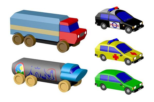 3d Poster featuring the digital art Toy cars by Miroslav Nemecek