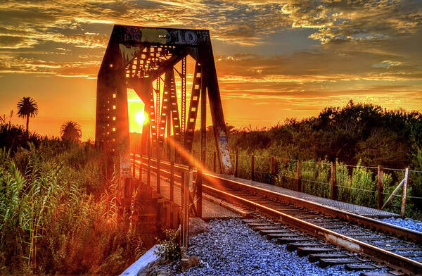 Bridge Sunset Railroad Poster featuring the photograph Train Bridge One by Wendell Ward