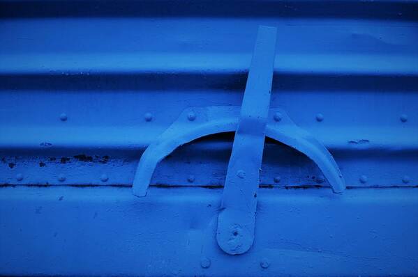 Train Poster featuring the photograph Blue boxcar bracket by Cheryl Hoyle