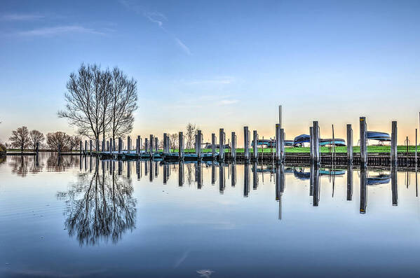 Harbour Poster featuring the photograph Trees and Boats Reflecting by Frans Blok