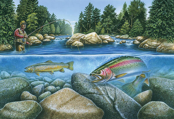 Jon Q Wright Poster featuring the painting Trout View by JQ Licensing