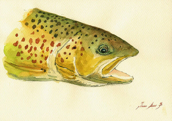 Trout Art Wall Poster featuring the painting Trout watercolor painting by Juan Bosco