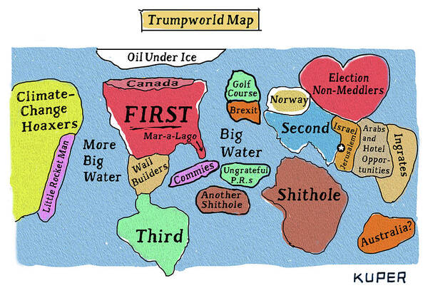 Trumpworld Map Poster featuring the drawing Trumpworld Map by Peter Kuper