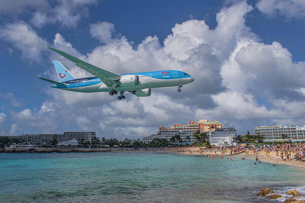 Tui Airlines Poster featuring the photograph TUI Airlines Netherland 787 landing at SXM airport by David Gleeson
