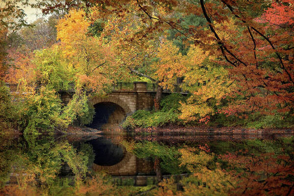 Autumn Poster featuring the photograph Twin Lake Bridge by Jessica Jenney