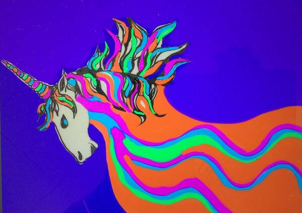 Ink Pen Digital Colors Bright Unicorn Fantasy Poster featuring the drawing Unicorn for Candy by Erika Jean Chamberlin