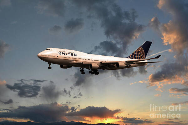 Boeing 747 Poster featuring the digital art United Boeing 747-422 by Airpower Art