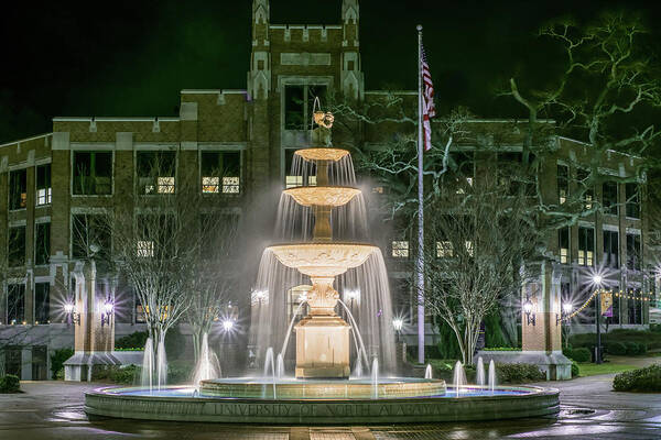 Alabama Poster featuring the photograph University of North Alabama Fountain at Night by James-Allen