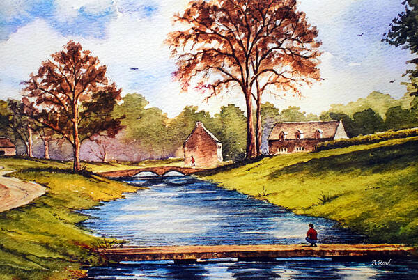 Upper Slaughter Poster featuring the painting Upper Slaughter Cotswolds by Andrew Read