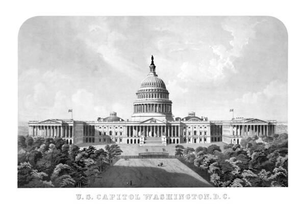 Capitol Poster featuring the mixed media US Capitol Building - Washington DC by War Is Hell Store