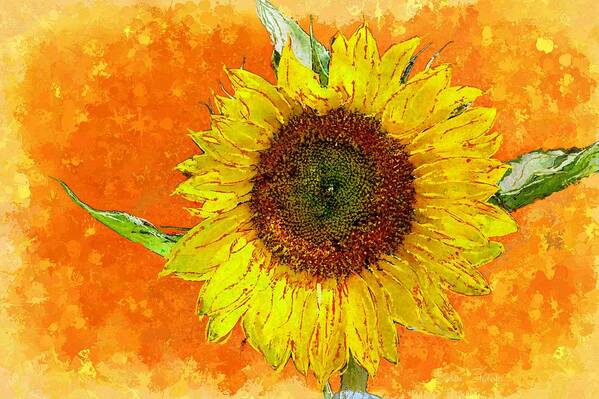 Van Gogh's Sunflower In Orange Poster featuring the painting Van Gogh's Sunflower In Orange by Barbara Chichester