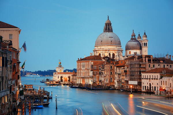 Santa Maria Della Salute Poster featuring the photograph Venice Grand Canal night by Songquan Deng