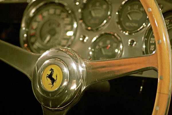 Vintage Ferrari Poster featuring the photograph Vintage Ferrari Steering Wheel by Ave Guevara