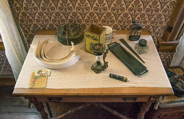 Old Poster featuring the photograph Vintage Gentlemen's Preparation Table by Gary Slawsky