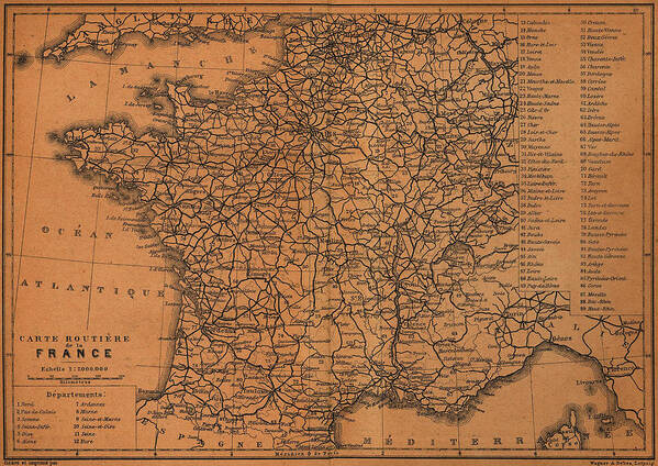 Vintage Map of Railroads in France - 1914 Poster by CartographyAssociates -  Pixels