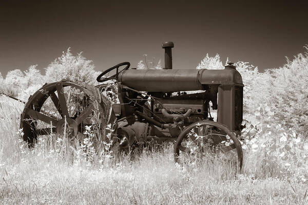 Tractor Poster featuring the photograph Vintage Tractor in Sepia by James Barber