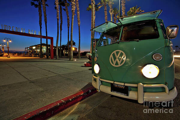 Imperial Beach Poster featuring the photograph Volkswagen Bus at the Imperial Beach Pier by Sam Antonio