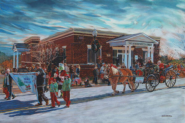 Wake Forest Poster featuring the painting Wake Forest Christmas Parade by Tommy Midyette