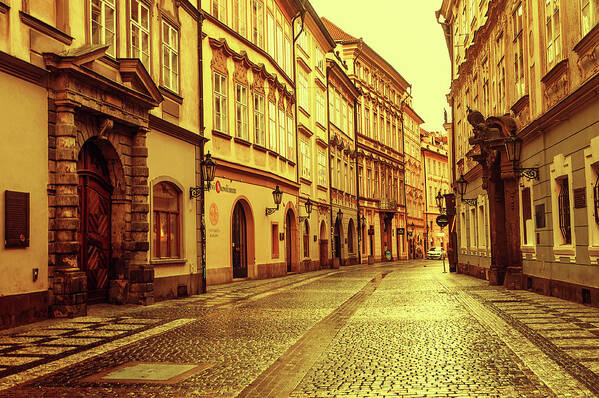 Jenny Rainbow Fine Art Photography Poster featuring the photograph Walking in Prague. Series Golden Prague by Jenny Rainbow