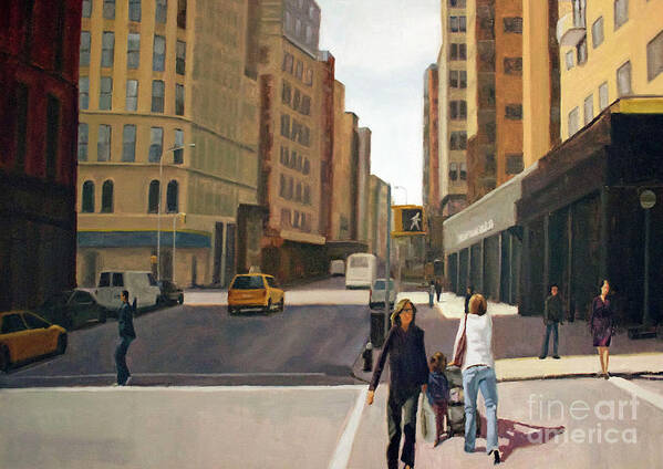 Cityscape Poster featuring the painting Walking the lines by Tate Hamilton