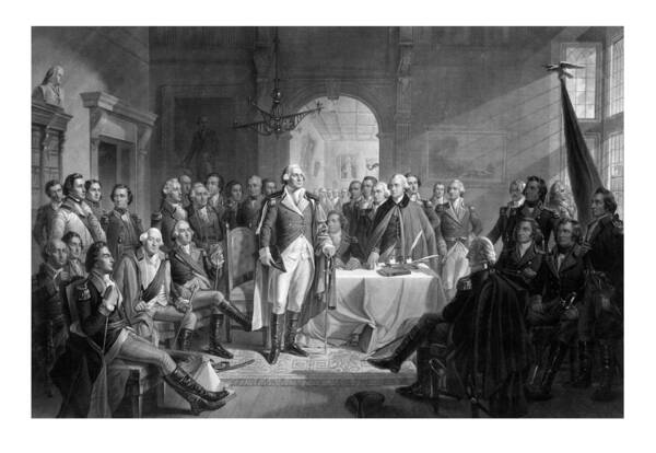 George Washington Poster featuring the drawing Washington Meeting His Generals by War Is Hell Store
