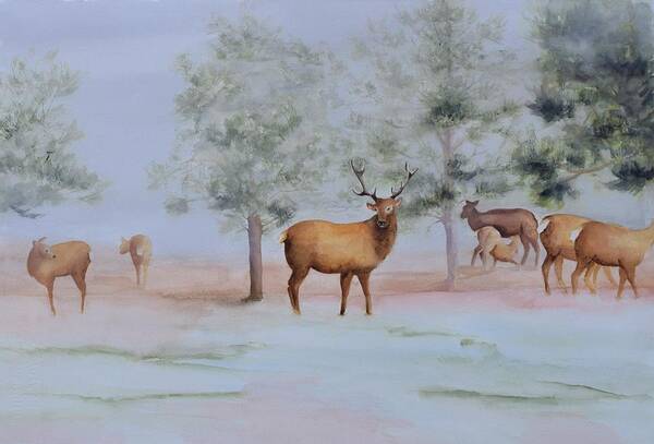 Elk Poster featuring the painting Watching and Listening by Celene Terry