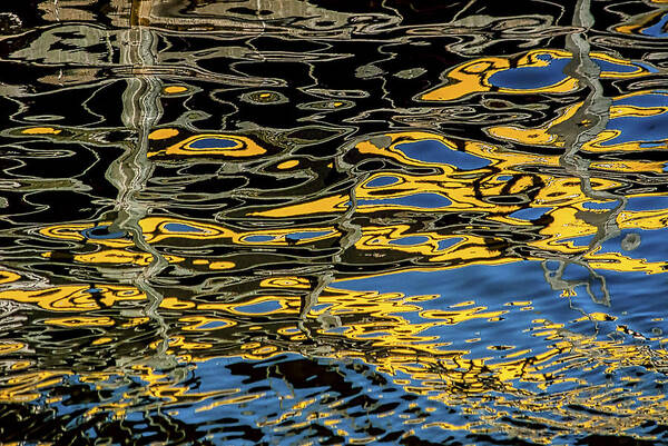 Water Reflections Color Minimalist Abstract Copy Space Blue Yellow Horizontal Flowing Pattern No People Poster featuring the photograph Water Dancing by Timothy Sens