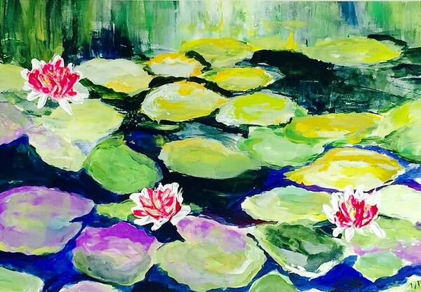 Water Lilies Poster featuring the painting Water Lilies by Denise June
