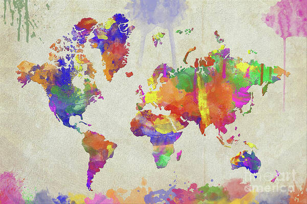 Map Poster featuring the digital art Watercolor Impression World Map by Zaira Dzhaubaeva