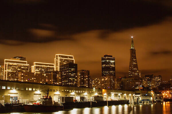 Bonnie Follett Poster featuring the photograph Waterfront Skyline At Night by Bonnie Follett