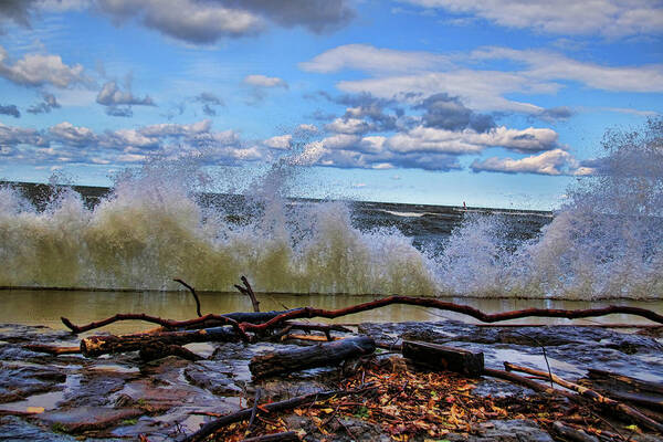 Waves Poster featuring the photograph Waves and wind on a fall day by Gerald Salamone