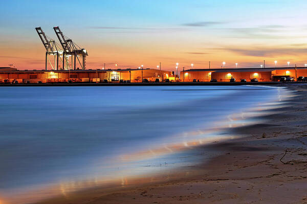 Gulfport Mississippi Poster featuring the photograph Waves of Industry - Gulfport Mississippi - Sunset by Jason Politte