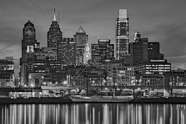 Philadelphia Skyline Poster featuring the photograph Welcome To Penn's Landing BW by Susan Candelario