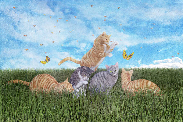 Fantasy Poster featuring the digital art Whimsical Cats by Betsy Knapp