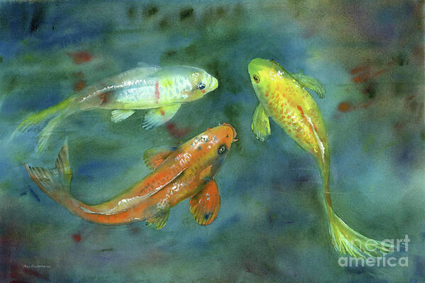 Watercolor Koi Poster featuring the painting Whispering Koi by Amy Kirkpatrick