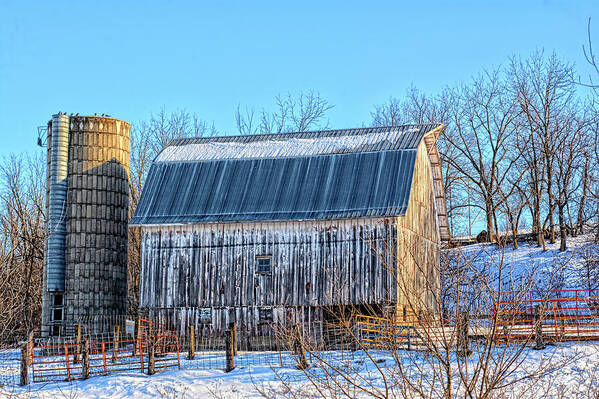Barn Poster featuring the photograph White Winter Barn by Bonfire Photography