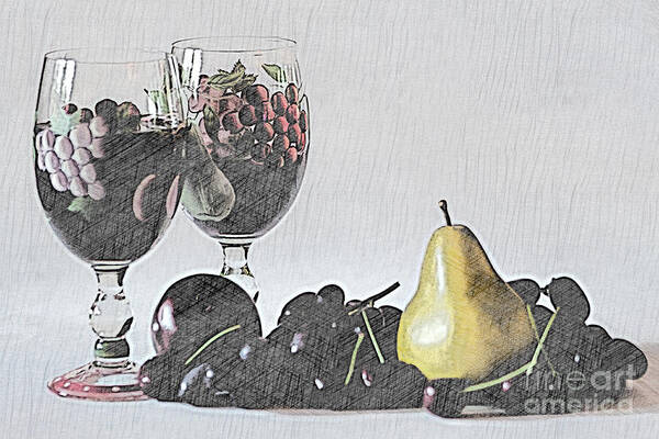 Wine Poster featuring the mixed media Wine and Fruit by Sherry Hallemeier