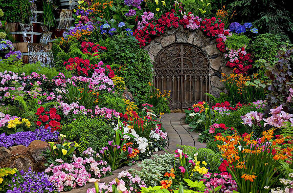 Flowers Poster featuring the photograph Wine celler gates by Garry Gay