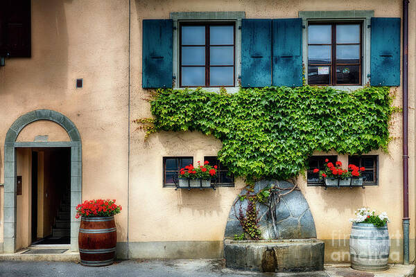 Epesses Poster featuring the photograph Winery Building Entrance at Lavaux Vineyards by George Oze