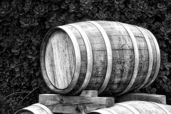 Alcohol Poster featuring the photograph Winery Wine Barrel BW by Thomas Woolworth