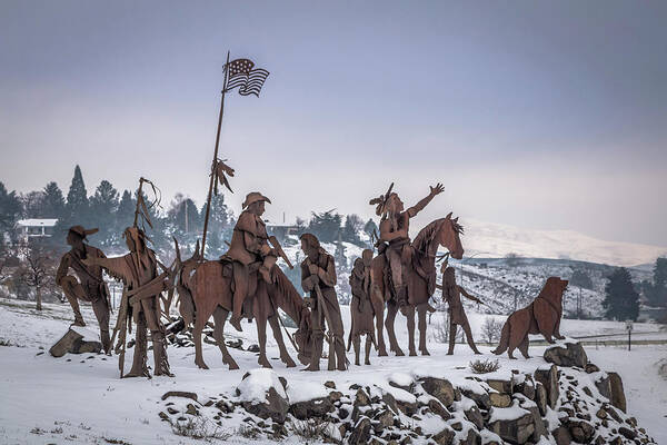 Brad Stinson Poster featuring the photograph Winter Native American Sculpture by Brad Stinson