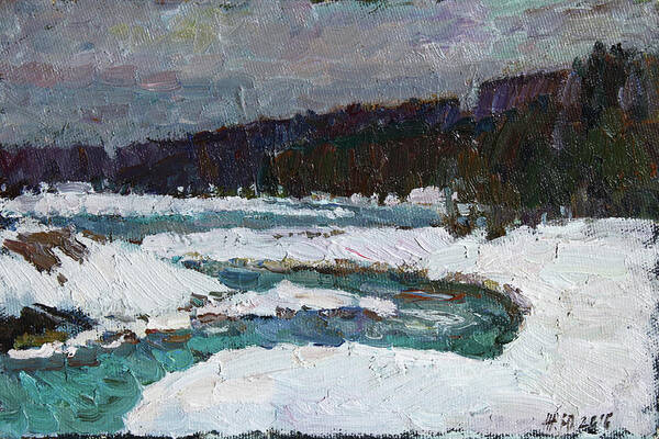 Winter Poster featuring the painting Winter river by Juliya Zhukova